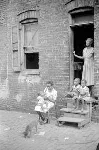 This image depicts the cross generational families ties that were prominent in the alley communities.  The photograph, by Ed Rosskam and courtesy of the Library of Congress, is in the public domain.
